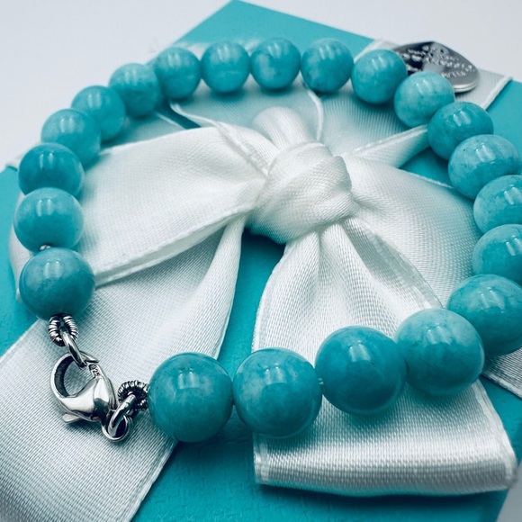 Return to Tiffany & Co 8mm Amazonite Bead Bracelet in Silver 7.5” with Packaging - Picture 8 of 14